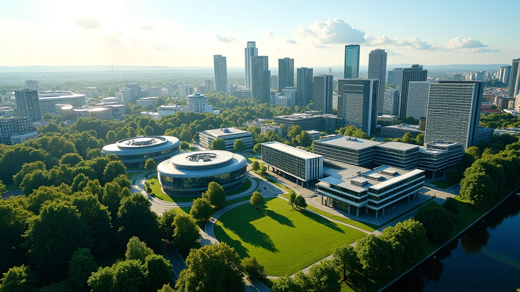 Stadtansicht von Karlsruhe mit modernen Forschungsgebäuden und Technologieparks